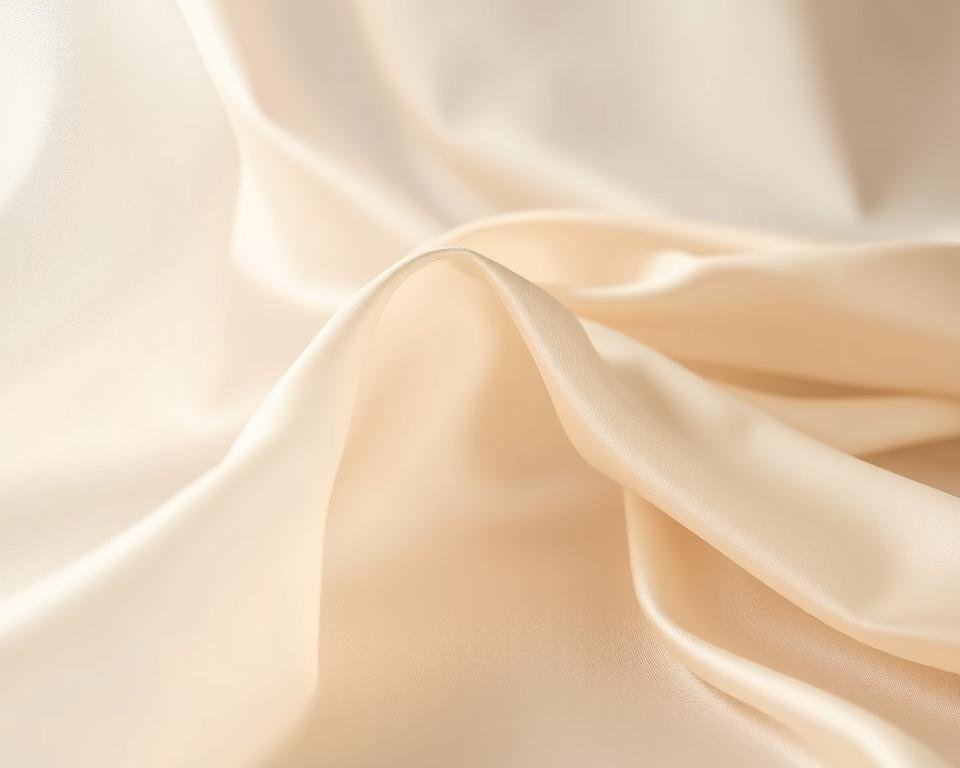 A delicate, shimmering bolt of peace silk, its luxurious texture and natural luster capturing the essence of sustainable elegance. In the foreground, the silk's fine, undyed fibers glisten under soft, diffused lighting, revealing its inherent strength and resilience. The middle ground showcases the silk's fluid drape, cascading in gentle folds that accentuate its graceful movement. In the background, a serene, neutral-toned environment allows the silk to take center stage, its organic beauty the sole focus. This image conveys the quiet sophistication and timeless appeal of responsibly sourced peace silk, a testament to the harmony between fashion and environmental stewardship.