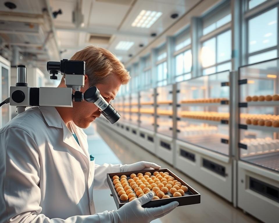 A large, well-lit laboratory filled with state-of-the-art genetic engineering equipment. In the foreground, a scientist in a pristine white lab coat carefully examines a tray of silkworm cocoons under a high-powered microscope. The background features rows of incubators and growth chambers, where silkworms are undergoing genetic modifications to enhance their silk production and quality. Vibrant, natural lighting streams in through large windows, casting a warm, hopeful glow over the scene. The overall atmosphere conveys a sense of scientific innovation and the promise of a breakthrough in textile technology.