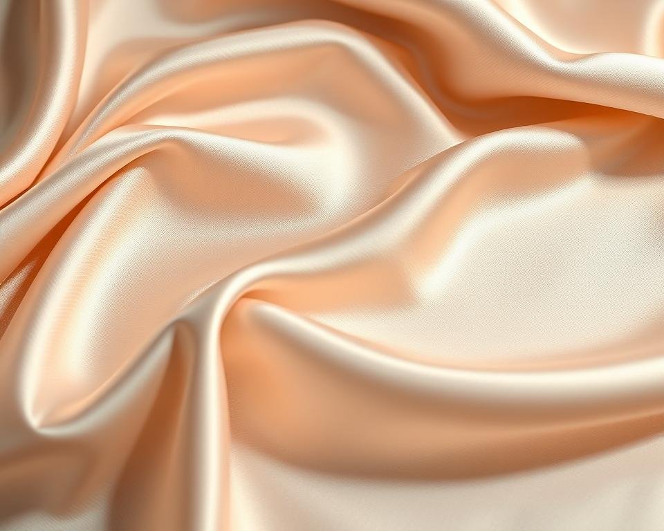 A luxurious, high-quality silk fabric with a mesmerizing sheen and fluid drape, illuminated by soft, diffused lighting that accentuates its smooth, silky texture. The fabric gently cascades in graceful folds, the intricate weave pattern creating a captivating optical illusion. The lighting casts delicate shadows, highlighting the fabric's depth and dimensionality. The overall scene exudes a sense of refined elegance and timeless sophistication, perfectly embodying the essence of a silk-finished product.