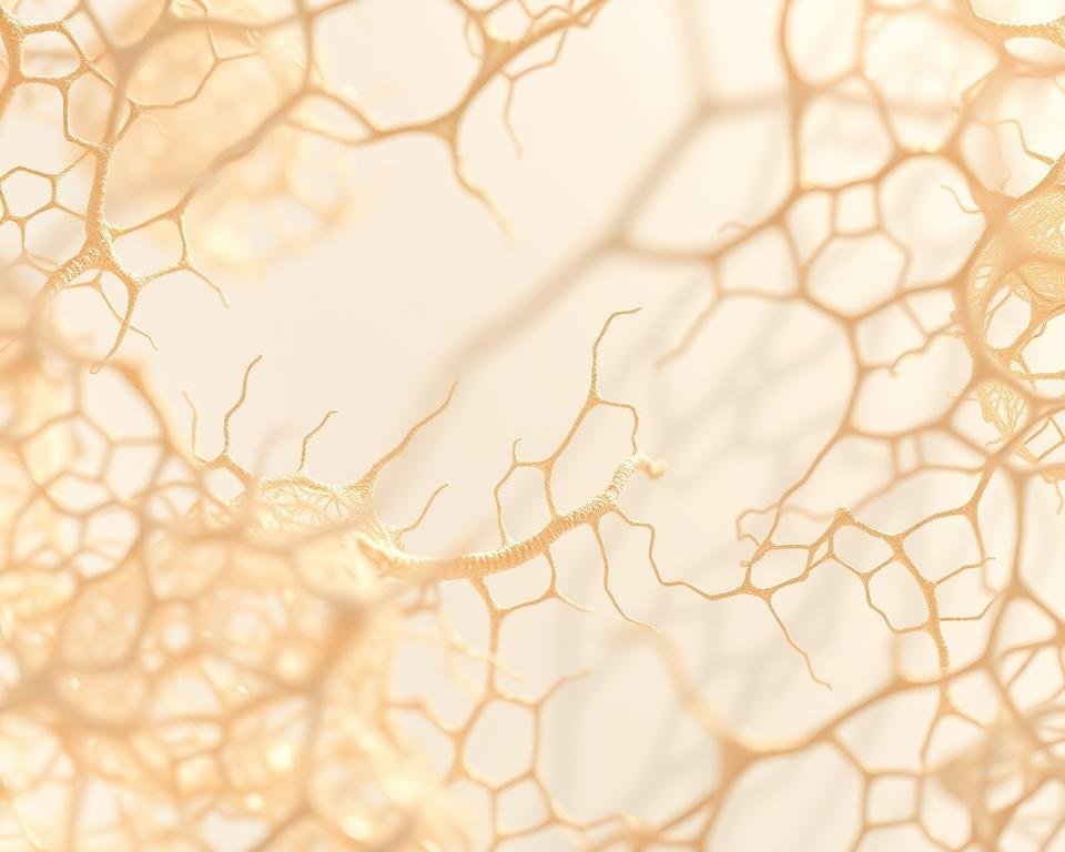 Intricate silk-based scaffolds in a brilliantly lit laboratory setting. The delicate structures are woven into intricate, organic patterns, casting soft shadows across a pristine white backdrop. Crisp, macro-level details reveal the intricate fibers and interconnected pores, hinting at the material's flexibility and porosity. Warm, natural lighting from an unseen source creates a serene, scientific atmosphere, highlighting the translucent, lustrous qualities of the silk. The overall composition emphasizes the innovative, elegant nature of this biomaterial, ready to be showcased in the "Innovations in Silk-based Biomaterials" section.